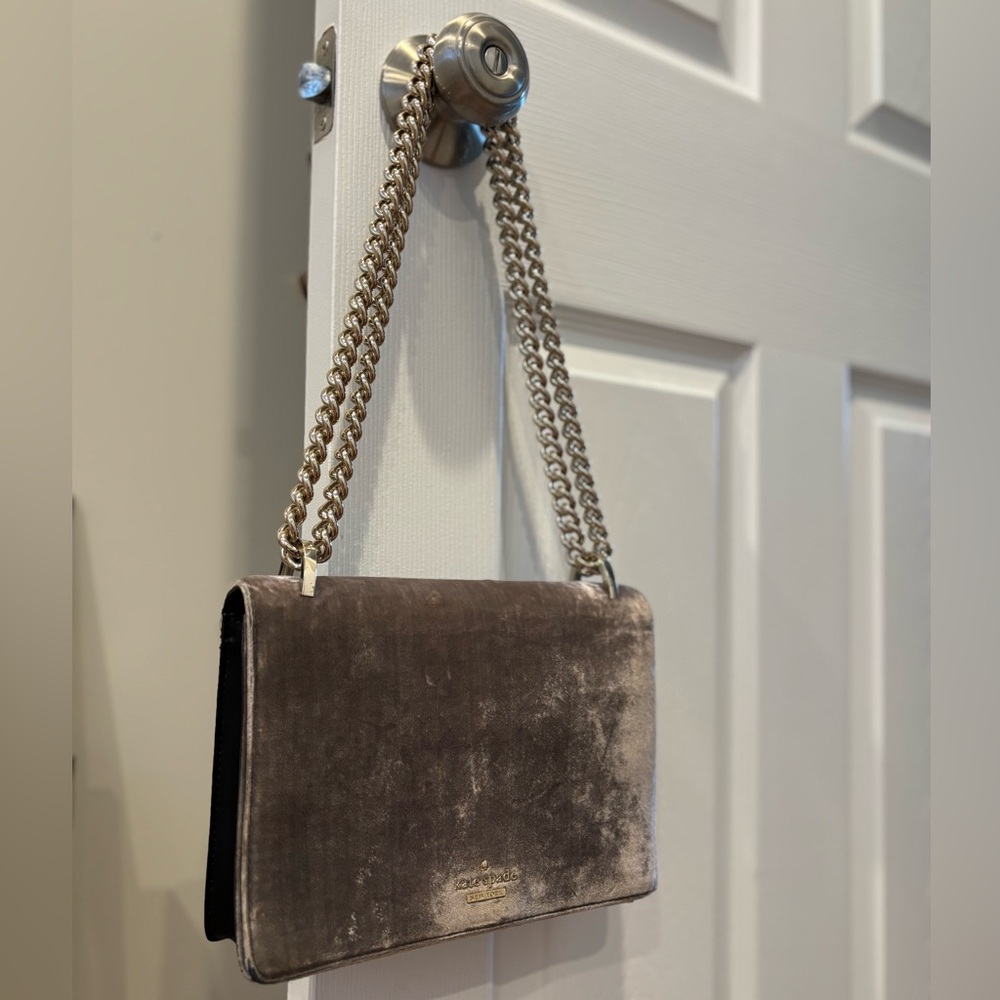 Kate Spade Gray Velvet Bag with Silver Chain